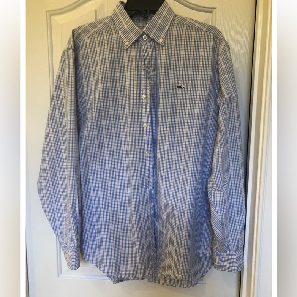 Vineyard Vines Mens Medium Classic Fit Murray Shirt Blue Yellow Whale Shirt.